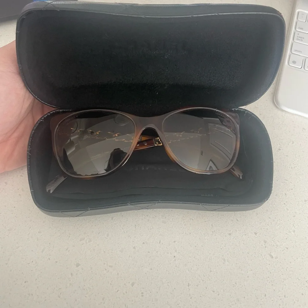 Chanel Tortoise Shell Sunglasses with chain detaining